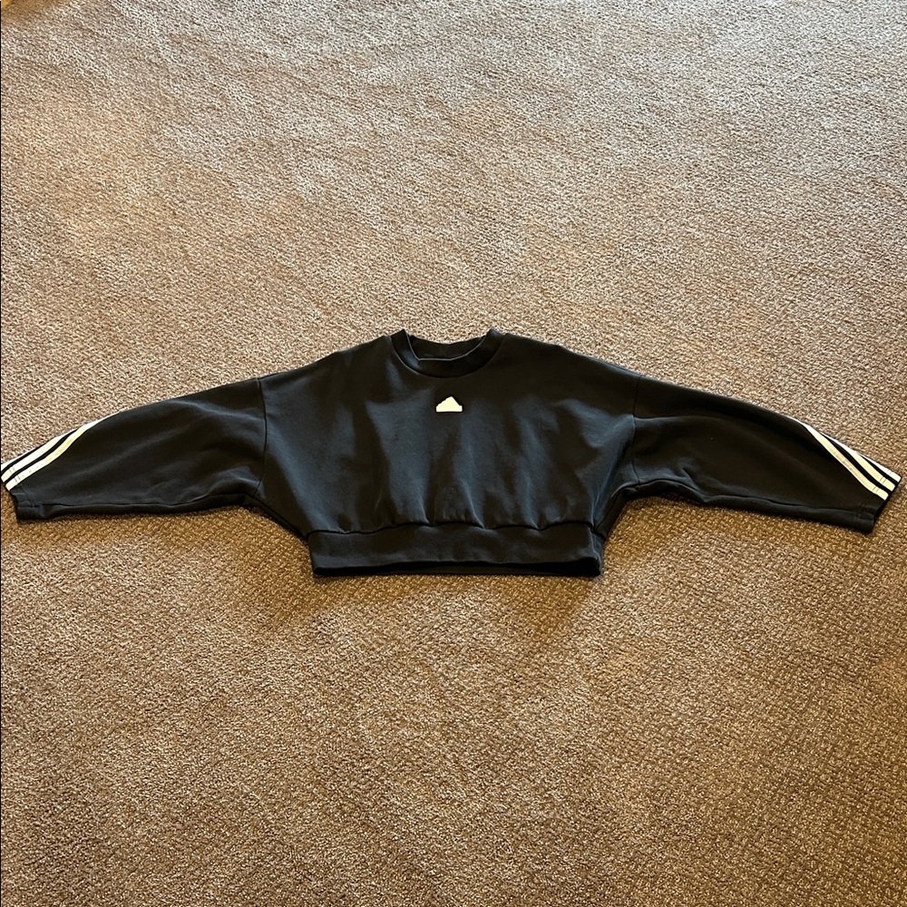 Adidas Cropped Black Sweatshirt with White Logo
